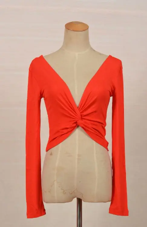 
High Quality New Sexy Deep V Neck Long Sleeve Female Tops And Summer T-Shirt 
