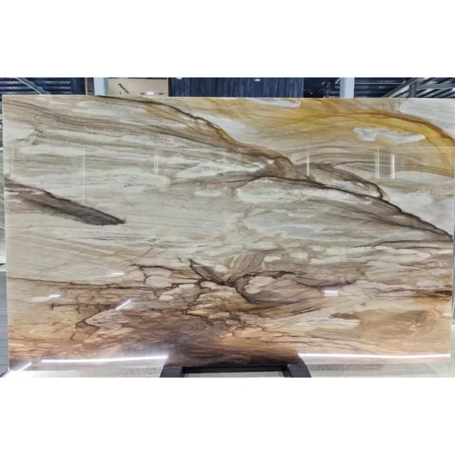 Luxury Polished Yellow  Marble Slabs Natural Ebano Quartzite Floor Tiles For Home And Hotel Design