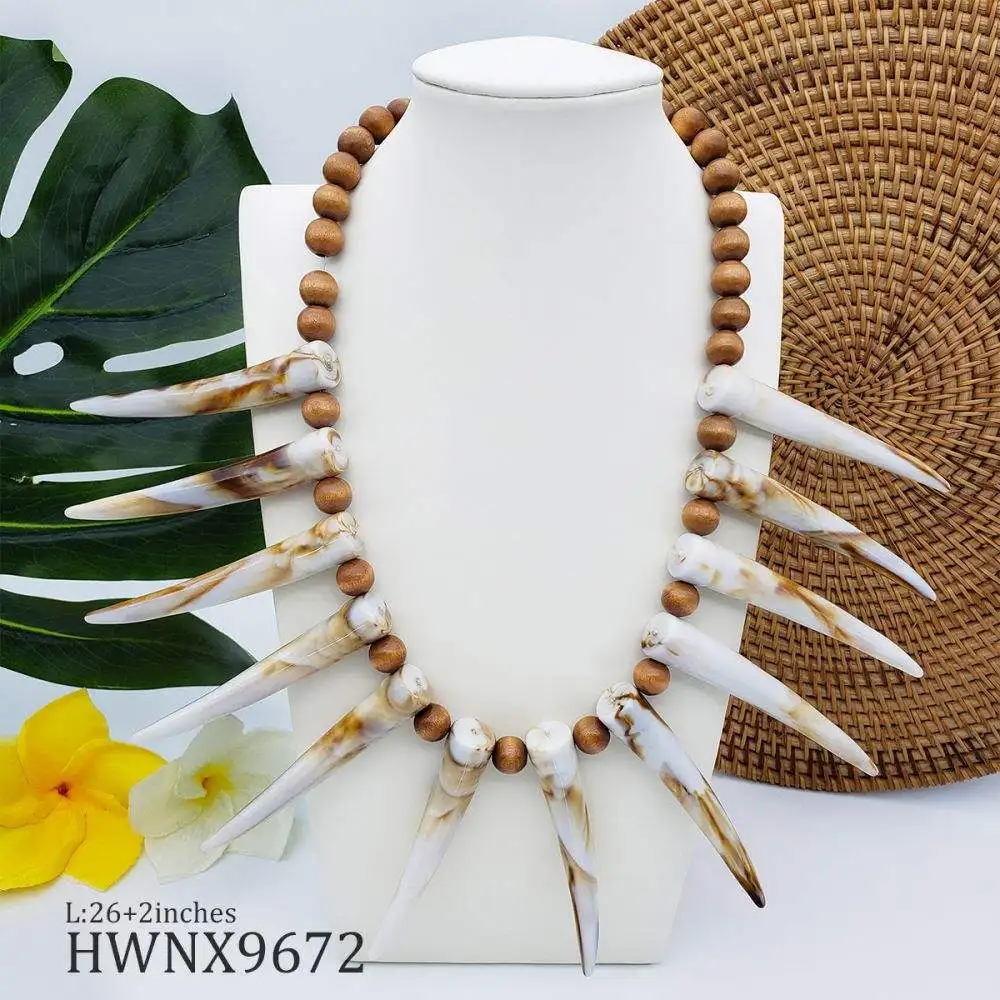 DAIHE Hawaiian Niche Design Tribal Style Beaded Bull Horn Necklace Retro Shell Beads Collars Necklace