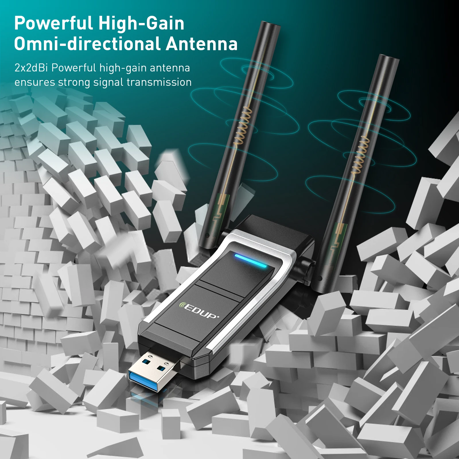 Wi-Fi-адаптер EDUP RTL8832AU, 802.11ax, AX1800Mbps, 6 USB-портов