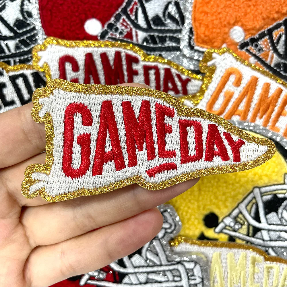 Game Day stadium Gold Glitter patch Cheer helmet silver glitter patches sports flag trucker hat patches