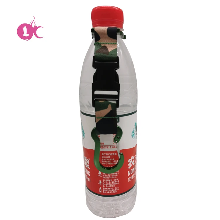 Factory supplier outdoor Aluminum water bottle hanger buckle hook holder carabiner plastic clip with nylon belt