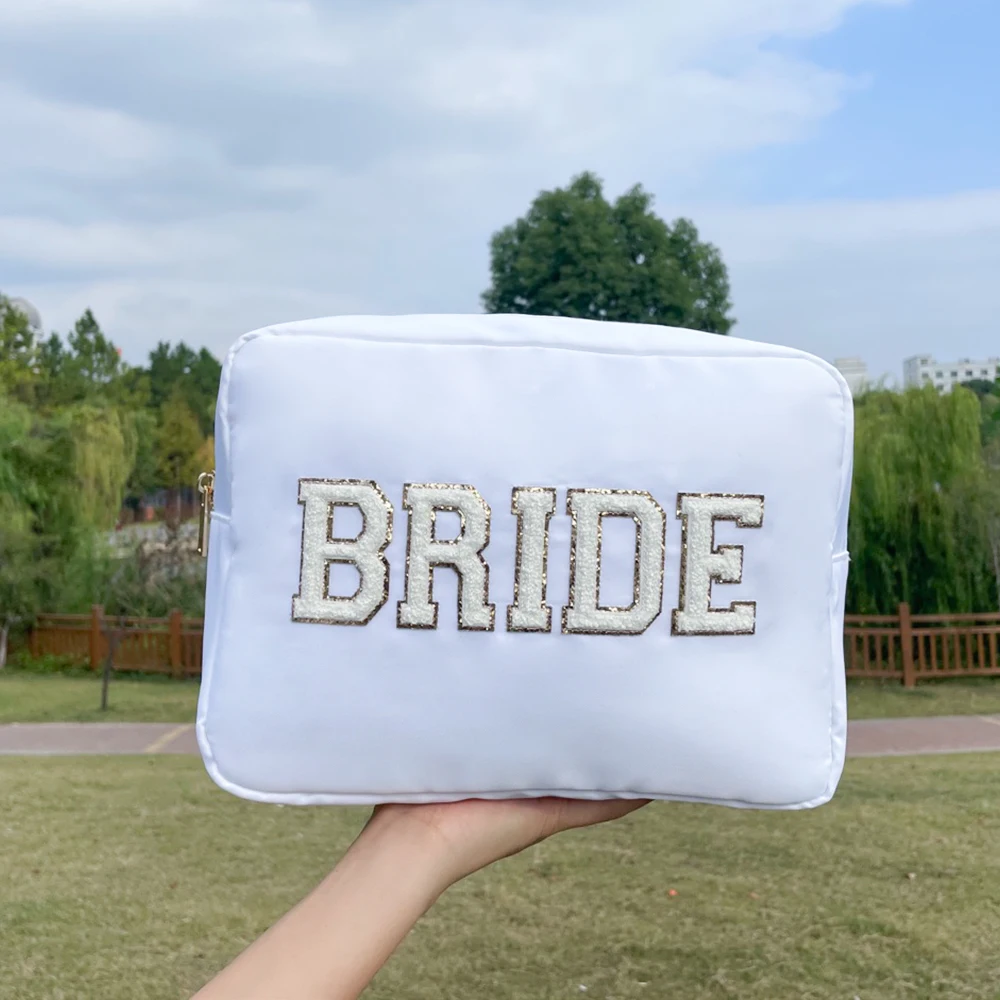 Waterproof Zipper Toiletry Bag Travel Makeup Bags DIY Embroidery Letter Patches Girls Beauty Pouches Portable Cosmetic Bag