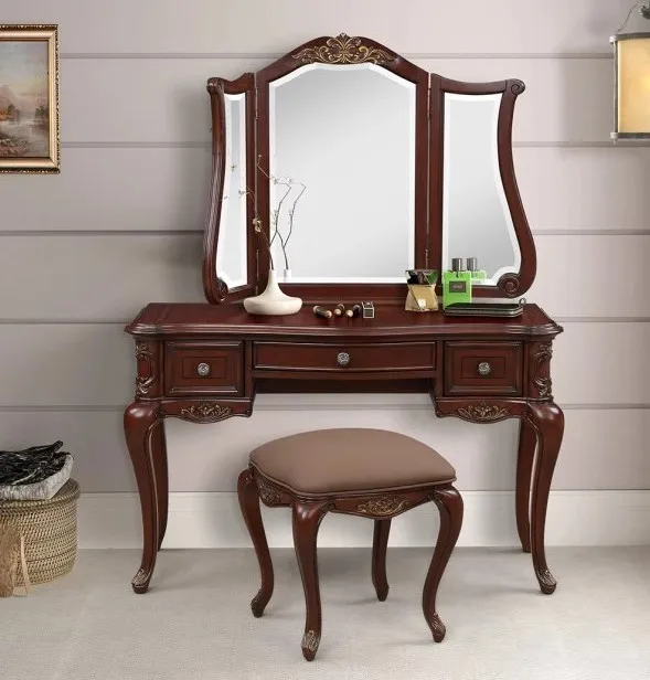 Classic retro log with mirror dressing table in dressing room