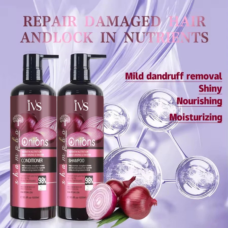 IVS Private Label Natural Keratin Organic Hair Care Products Anti Loss Hair Growth Clear Onion Shampoo And Conditioner Set