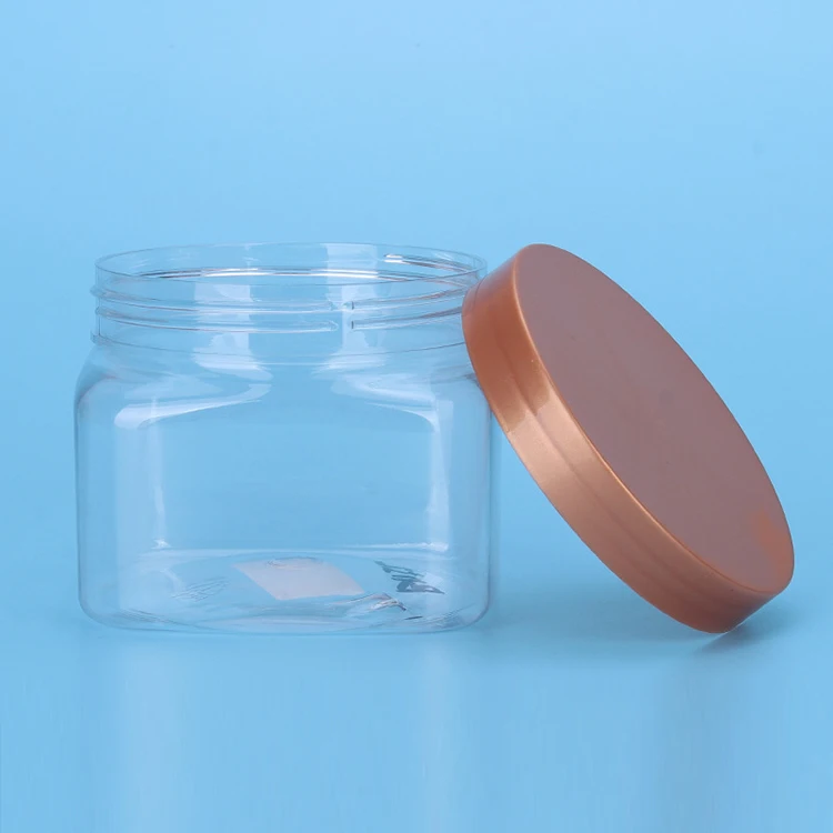 Custom 500ml 16oz 500 ml 16 oz PET Clear Square Shape Hair Care Mason Scrub Cream Conditioner Plastic Jar With Lids