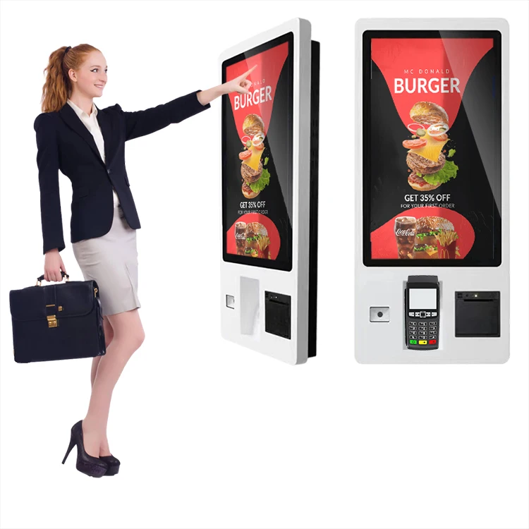 Fast food self service touch screen wall mount bill payment machine 32 inch self ordering payment kiosk