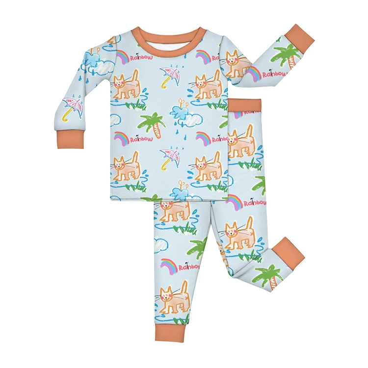 Custom Print Cartoon Pattern Baby Boys Underwear Clothing Set Long Sleeve Lyocell Sleeper Winter Pajamas Children Home Clothes