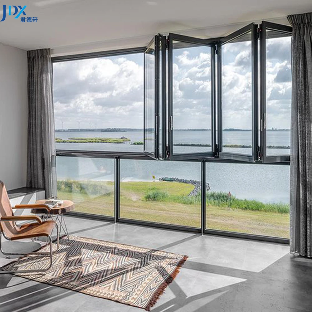 Triple Glazed Windows Folding Windows Accordion Sash Glass Windows Thermal Break Aluminum Folding Window For House
