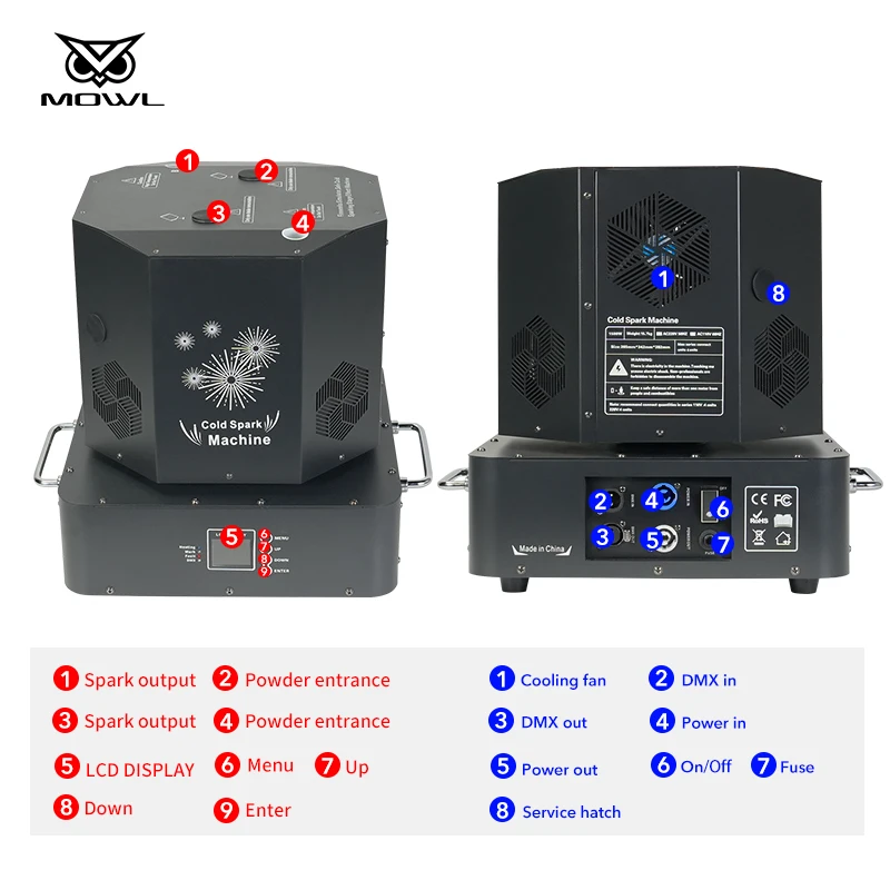 Double Head Spinning Rotating DMX Remote Fireworks Sparkler Cold Spark Machine Set 2 with Flight Case