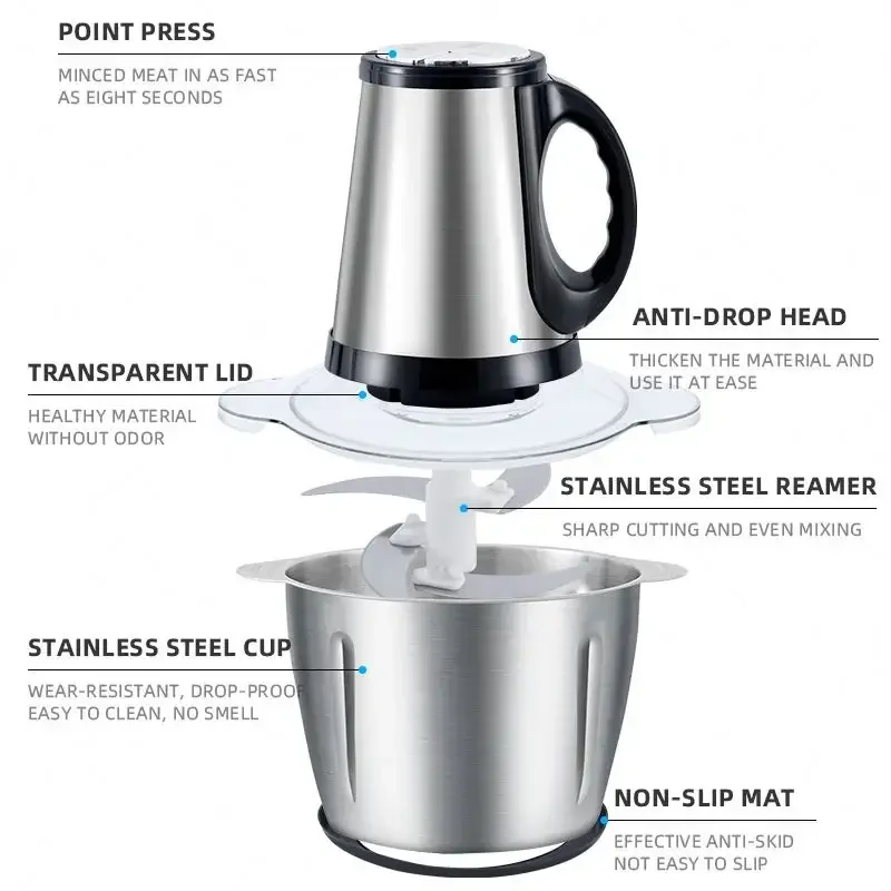 2024 new three-speed meat grinder 2L/3L/5L electric fufu crusher large-capacity food blender