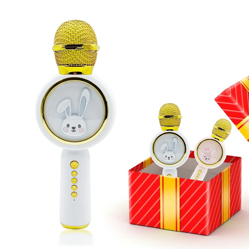 New BT Karaoke Mic with Speaker Voice Changer Cordless Echo Children LED Light Karaoke Microphone