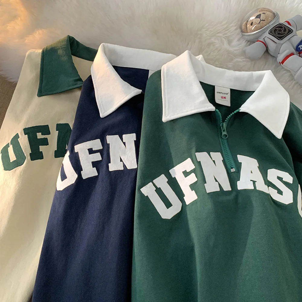 Wholesale Summer Cotton Contrast Color Letter Print Short Sleeve Quarter Zipper Oversized Unisex Polo Shirts