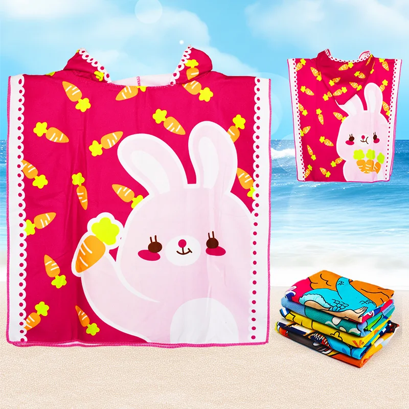 wholesale custom microfiber kids hooded poncho 60*120cm beach towel baby kids towel with hood