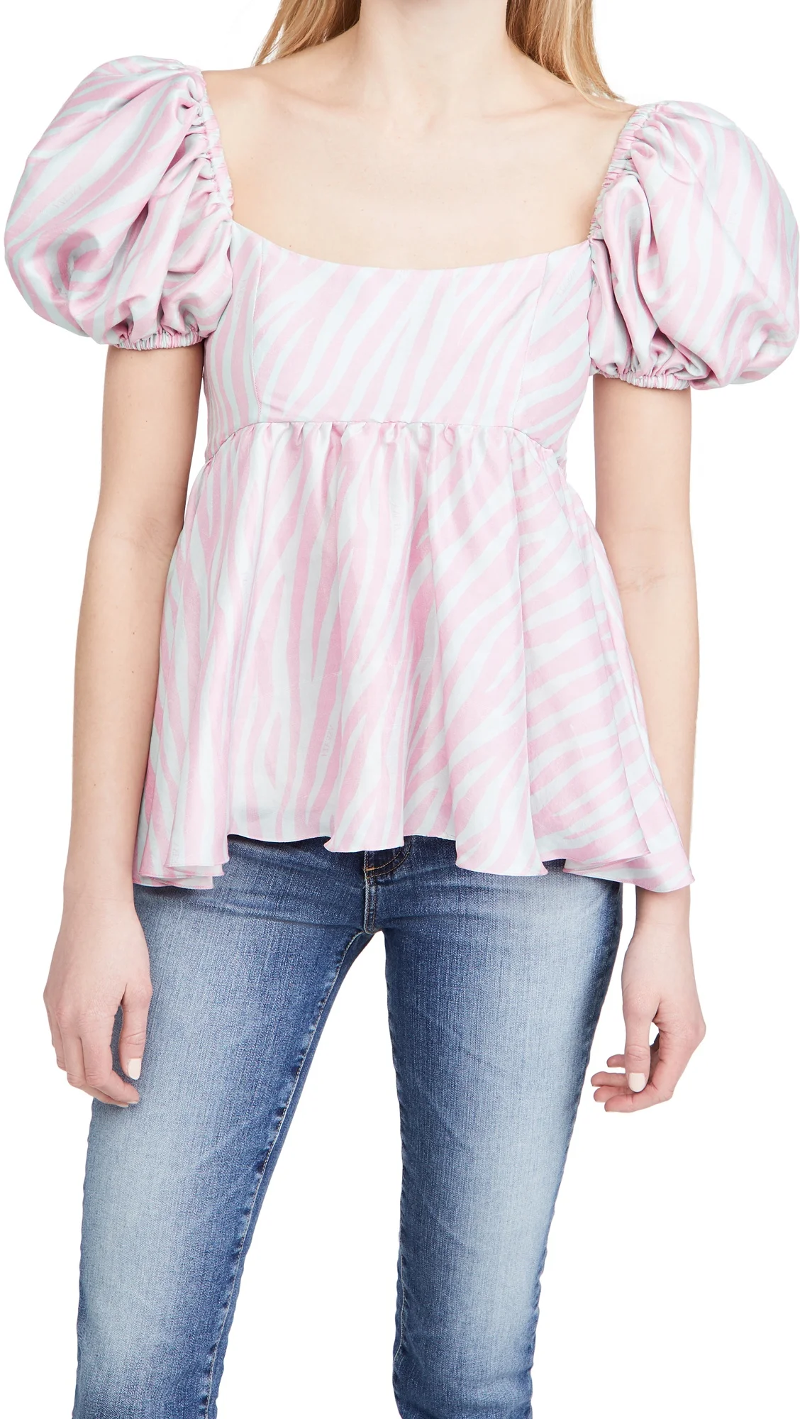 Женский топ с высокой талией, рукава-пузырьки с эластичными манжетами и принтом зебры, весна 2022