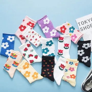 Yueli school socks colorful flower socks fashion girl socks make yourself