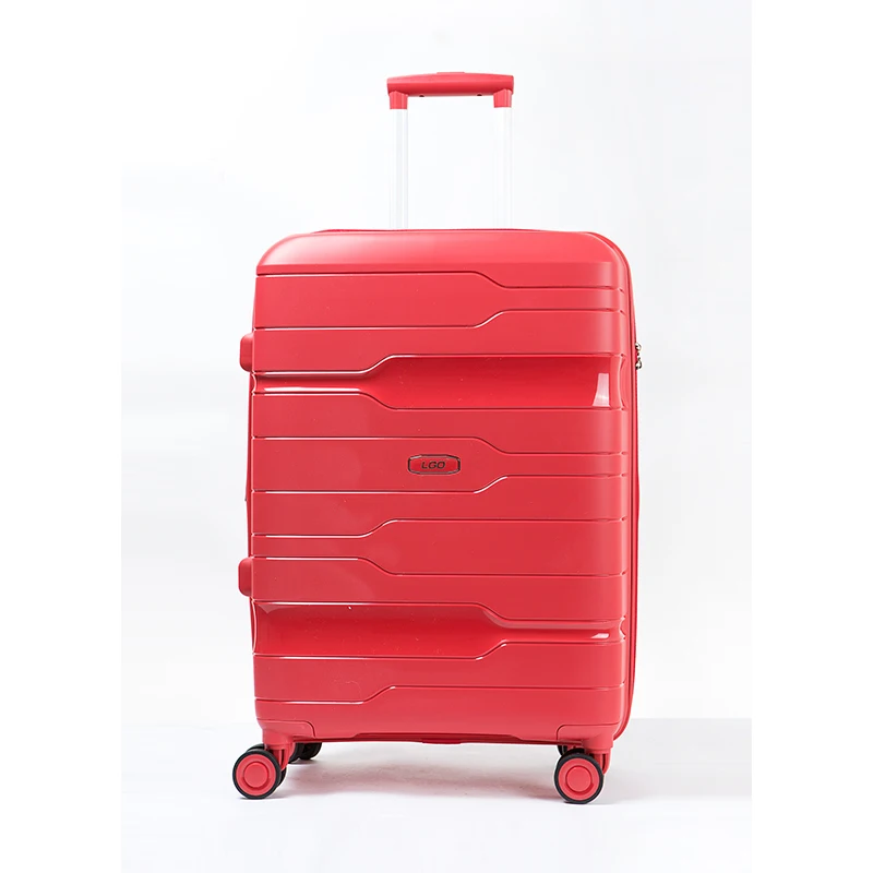 Wholesale ready to ship red PP material suitcase luggage with expandable zipper Accessories follow shell color trolley case bag