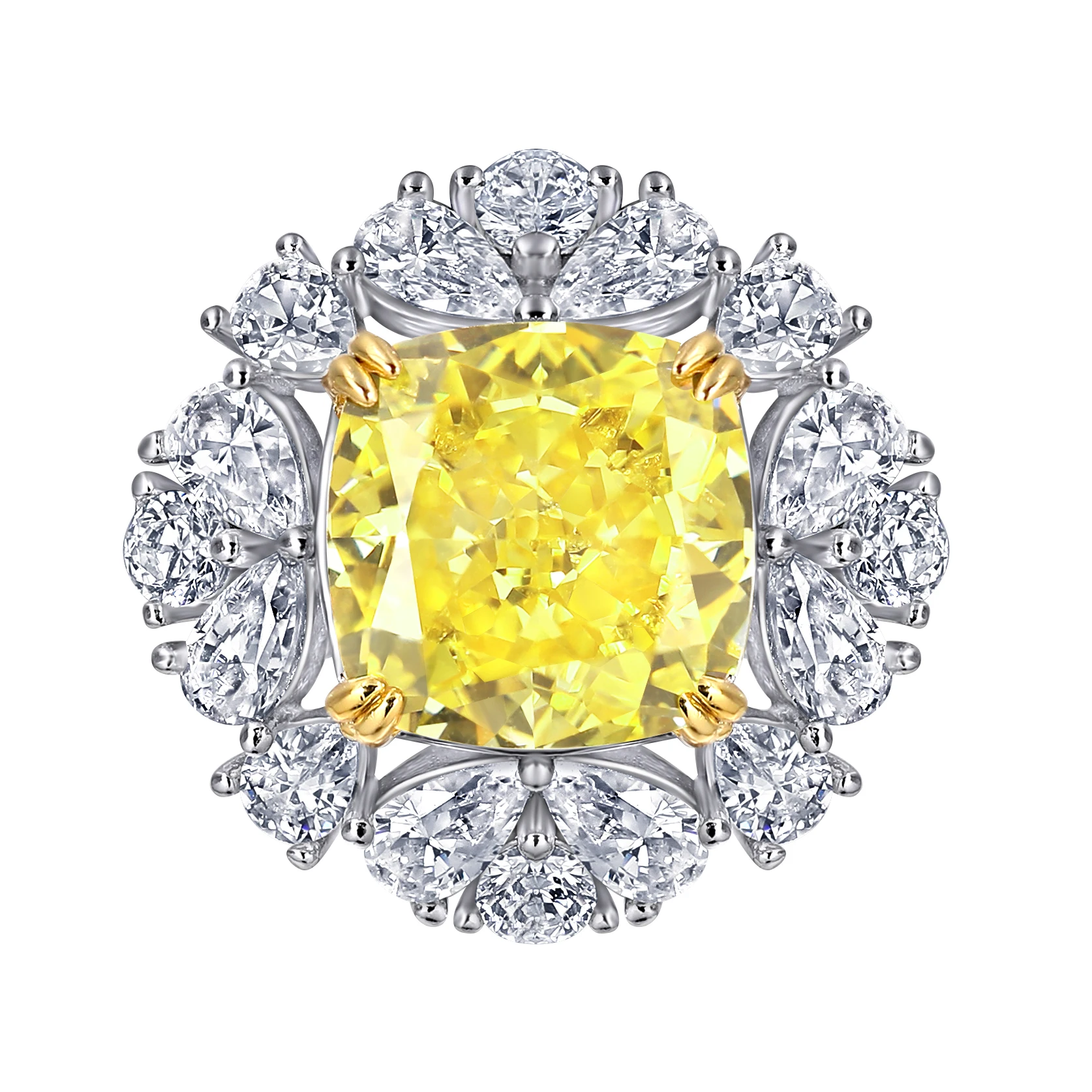  Luxury Design High Quality 925 Sterling Silver Carbon Dril Platinum Plated Yellow Gemstone Women Engagement