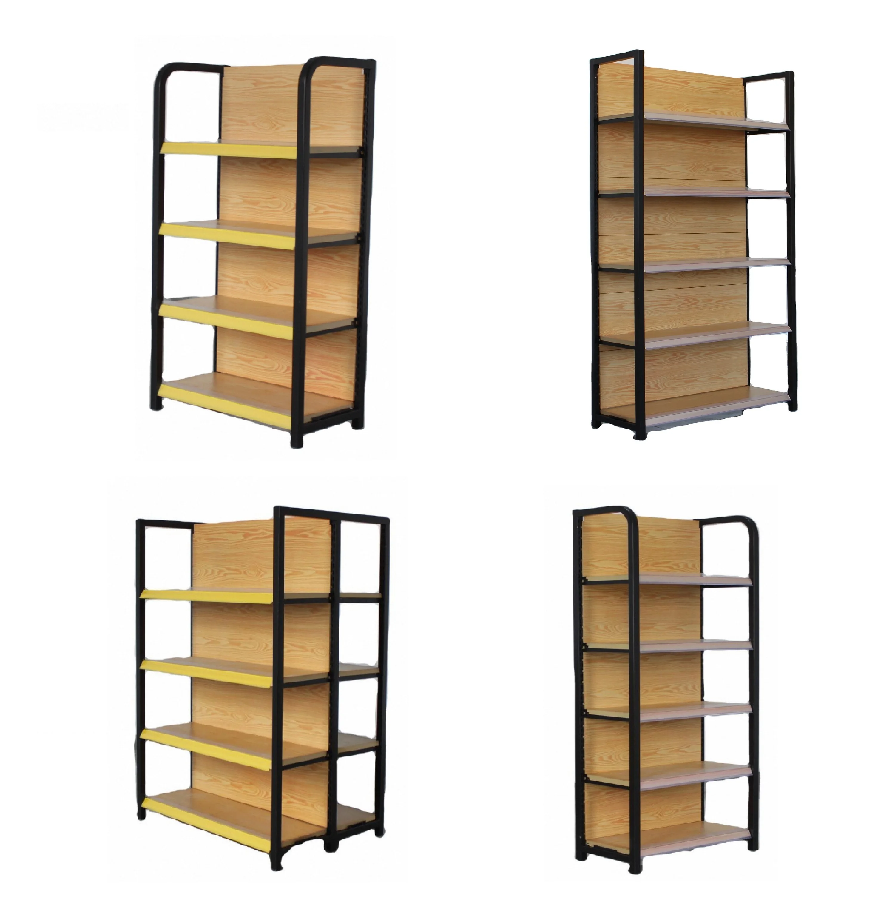 Size custom supermarket wooden shelf four-post metal rack storage shelf shop supermarket snacks display racks