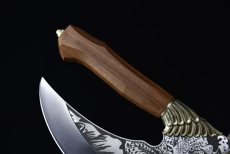 Chinese Longquan Forged Meat Cutting Knife Leopard Pattern Alien Vegetable And Chef cleaver Knife With Wood Handle