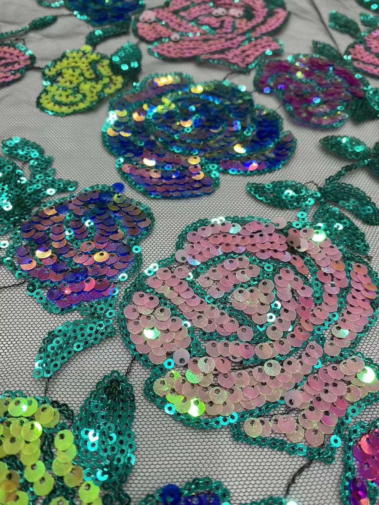 New Product Wholesale African sequin rose flower beads embroidered gauze lace fabric for dress