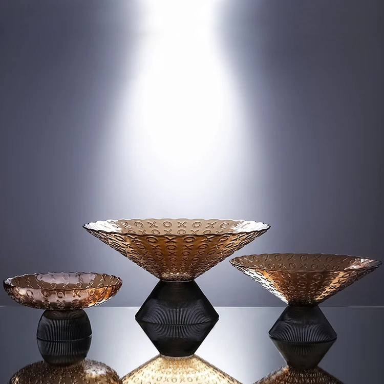 Home decor desktop luxury nordic crystal glass dry fruit plate serving fruit bowl decoration