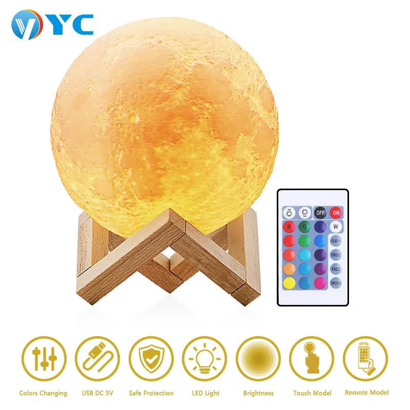 16 Color USB 5V RGB Living Room Decoration Night Lighting 8CM 10CM 12CM 15CM 18CM 20CM 3D Moon Magnetic Floating Table Lamp