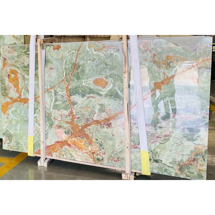 Natural Stone Dining Marble Table Top Translucent Green Onyx Slabs