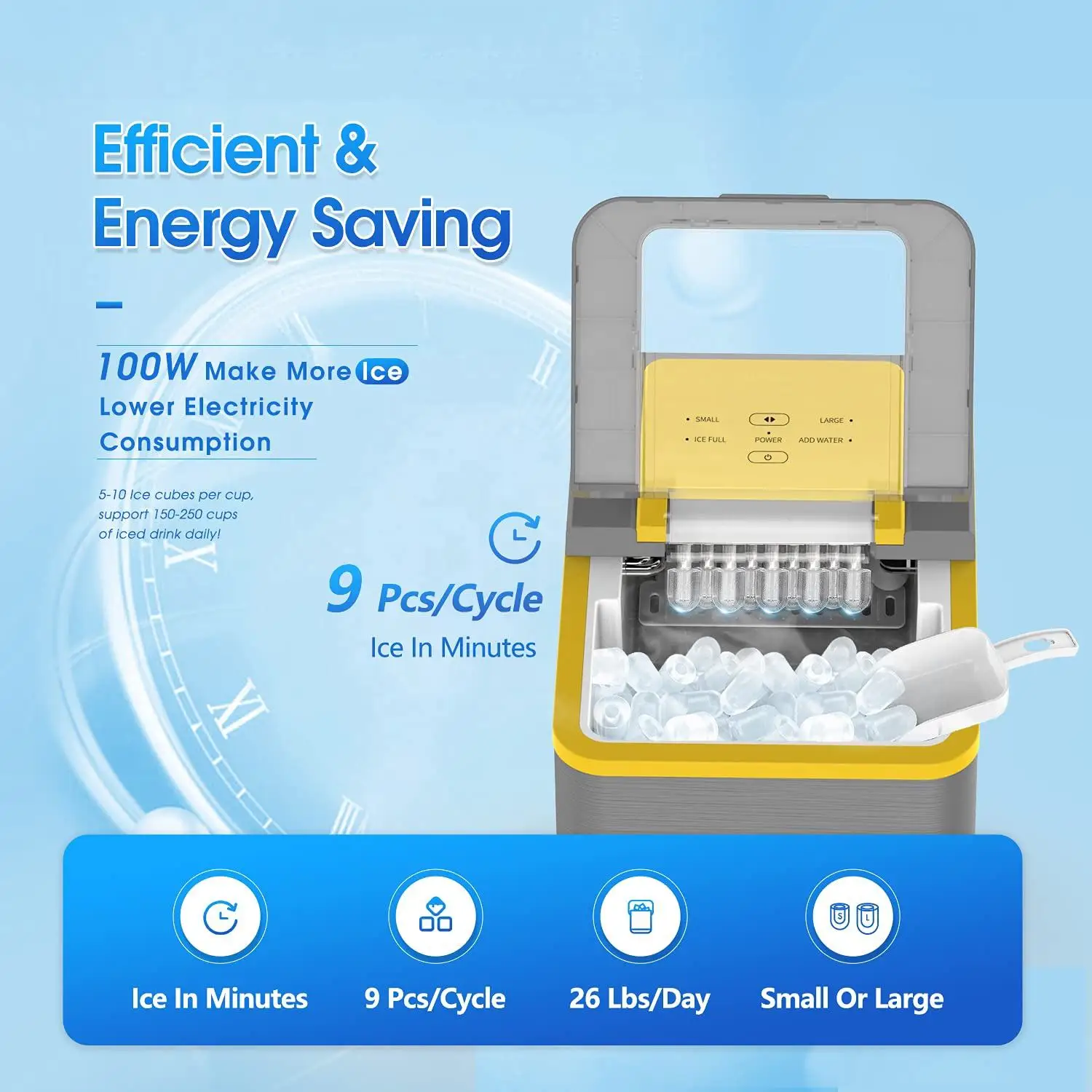 Ice Maker Portable Ice Maker Countertop Ice Maker Machine for Home/Office/Camping/Mini/Small/Table Top/Electric with Spoon 26.5