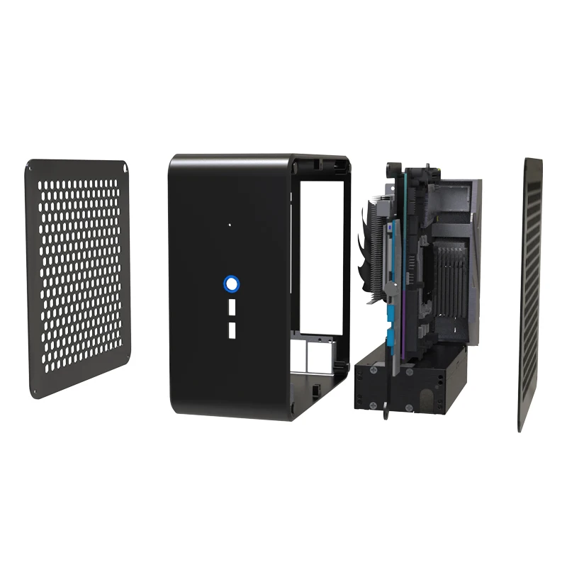MINI PC ITX aluminum alloy chassis 4.0 graphics card extension cable 1U power supply acrylic side transparent cover DIY chassis