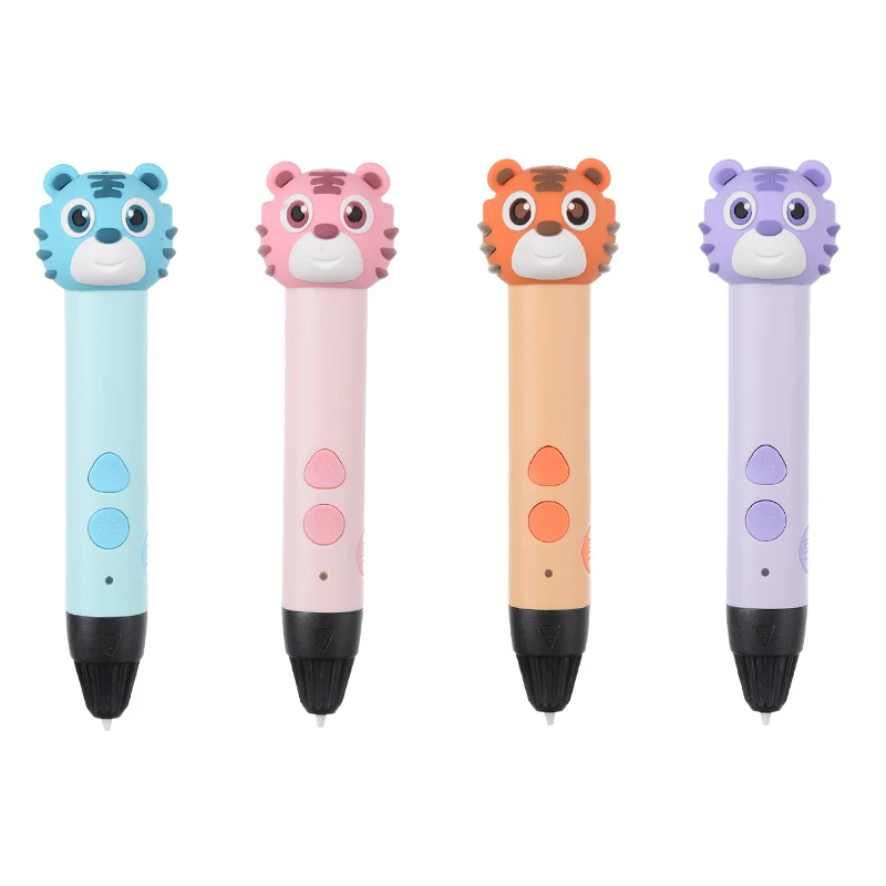 factory wholesale cartoon tiger styles 3d pen for kids plug-in for 3d printer pen with charging cable