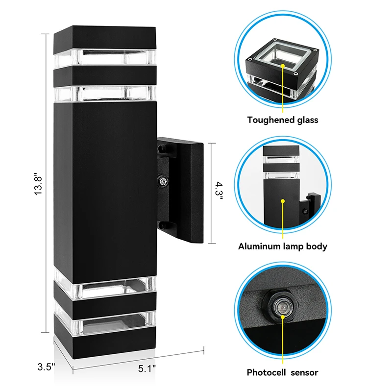 Hot Sale Modern Smart Home Lighting E26 LED Wall Light Exterior mounted Waterproof Motion Sensor Outdoor Wall Lamp