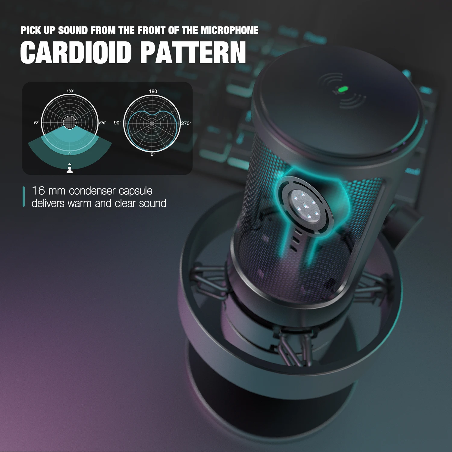 FIFINE A8 Streaming Condenser Microphone Gamer Podcast Microphone RGB Gaming Microphone