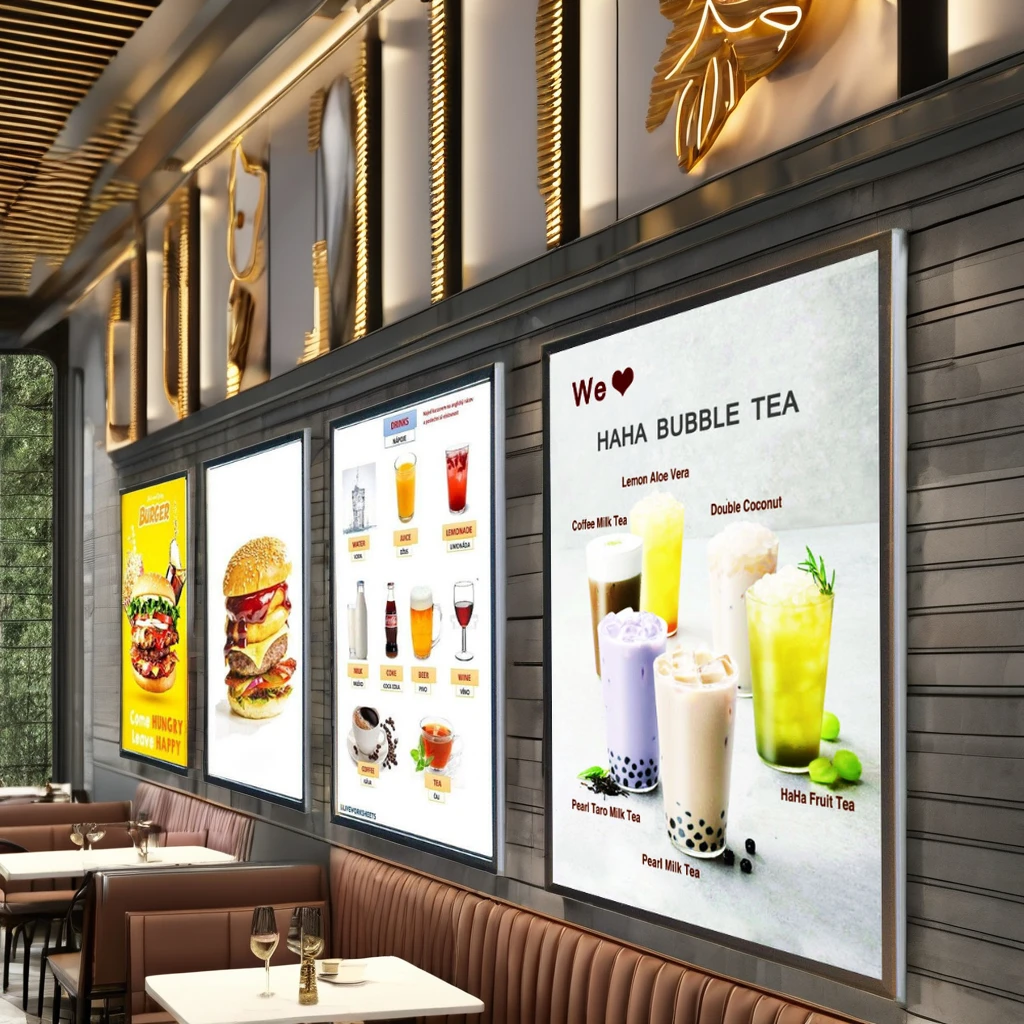 A2 Model Indoor Vertical Advertising LED Light Board Rectangle Shape Picture Frame Tempered Glass Plastic Menu Display Light Box