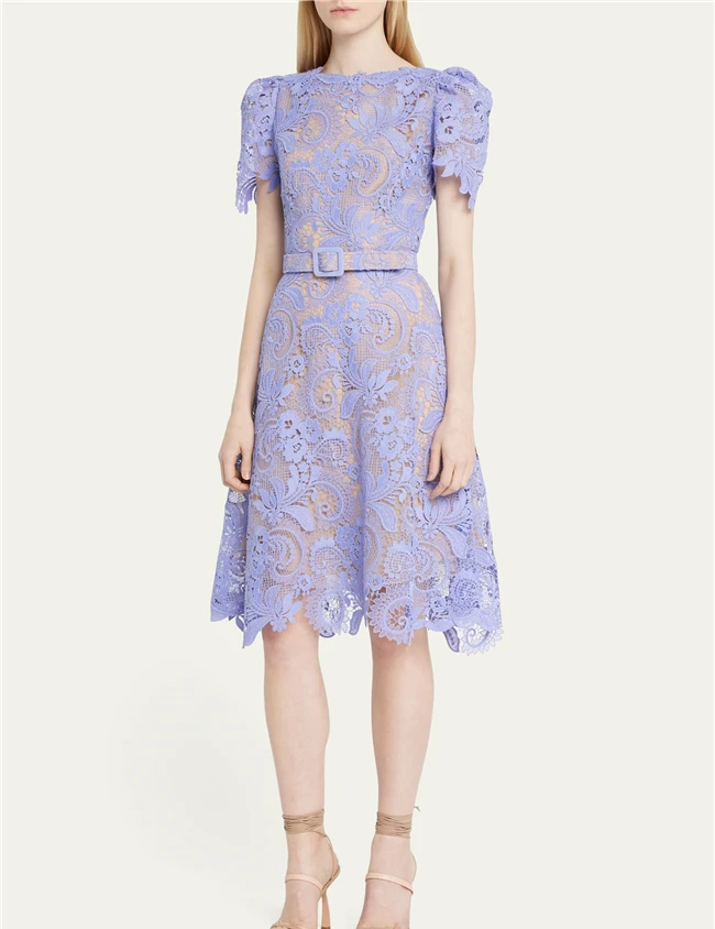 2023 Summer Wholesale Casual Elegant Ladies Short Sleeve High End Hot Lace Midi Dresses for Women