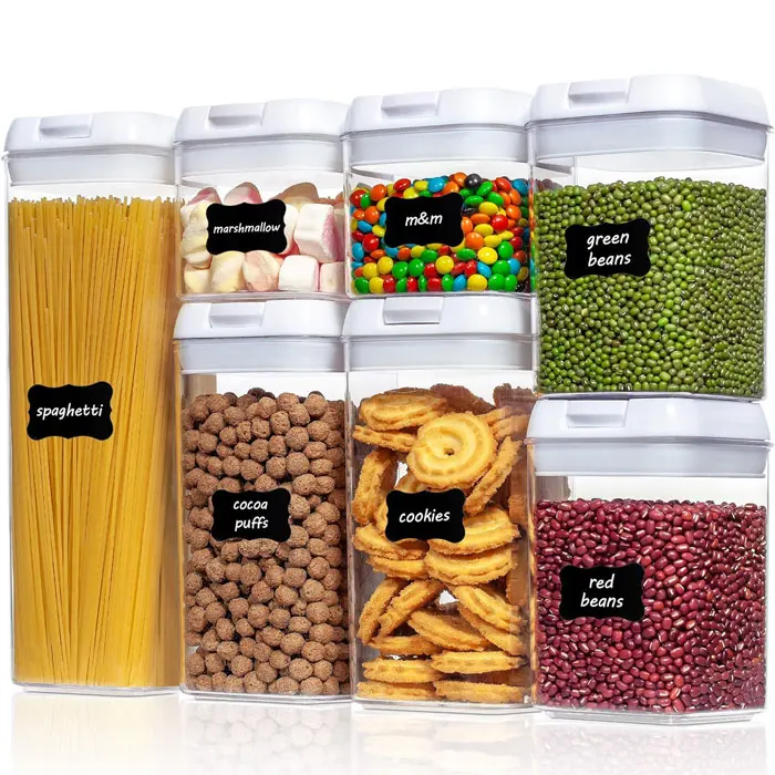 Set of 7 Clear Plastic Airtight Food Storage Containers with Durable Strong Lids for Kitchen & Back to School