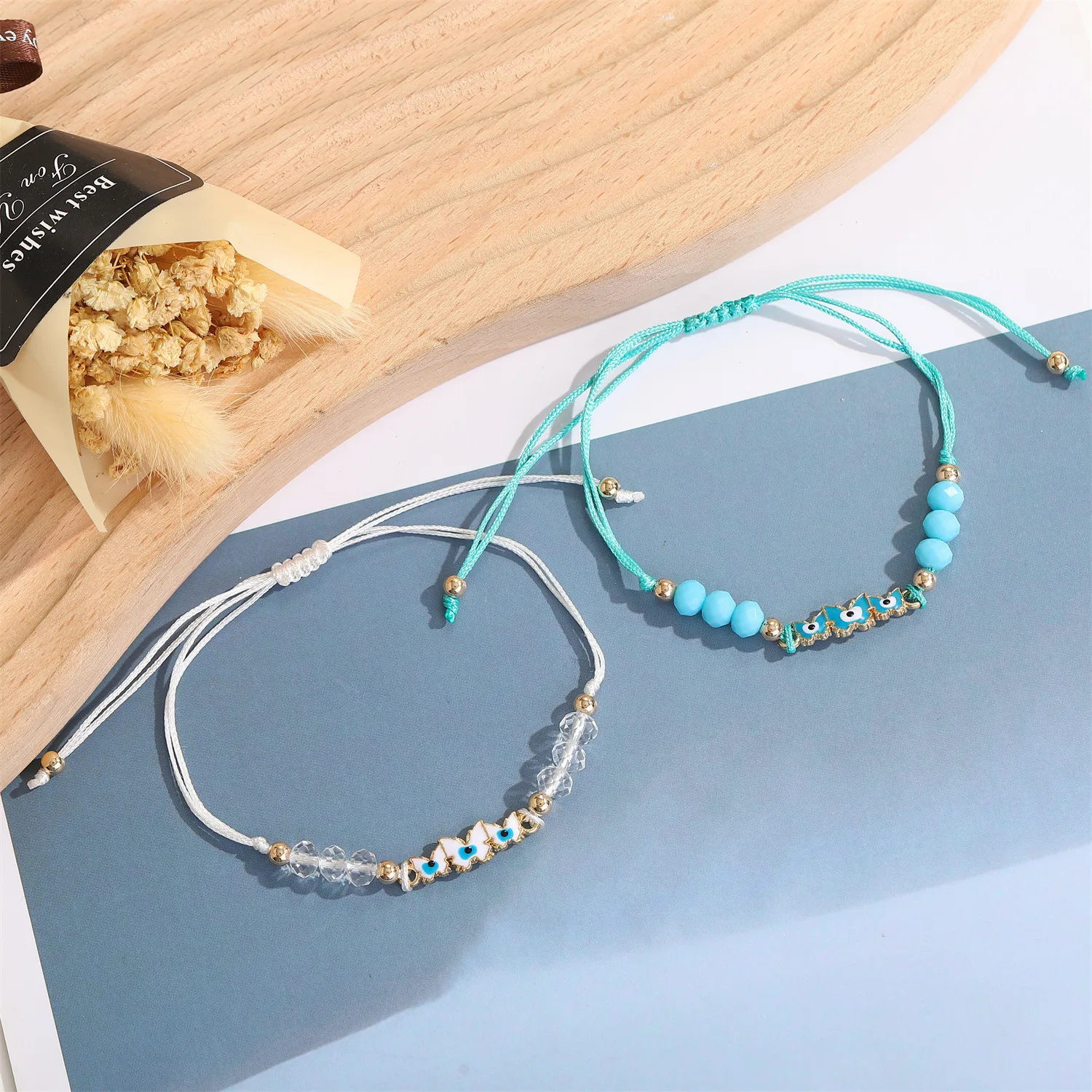 Hot selling butterfly Evil Eye Bracelet Adjustable hand-woven lucky bracelet colorful crystal beaded bracelets