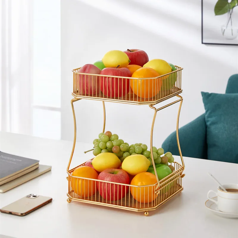 2 Tier Fruit Basket Metal Wire Vegetable Storage Baskets for Kitchen Countertop Fruits Bread Snack Food Storage Containers