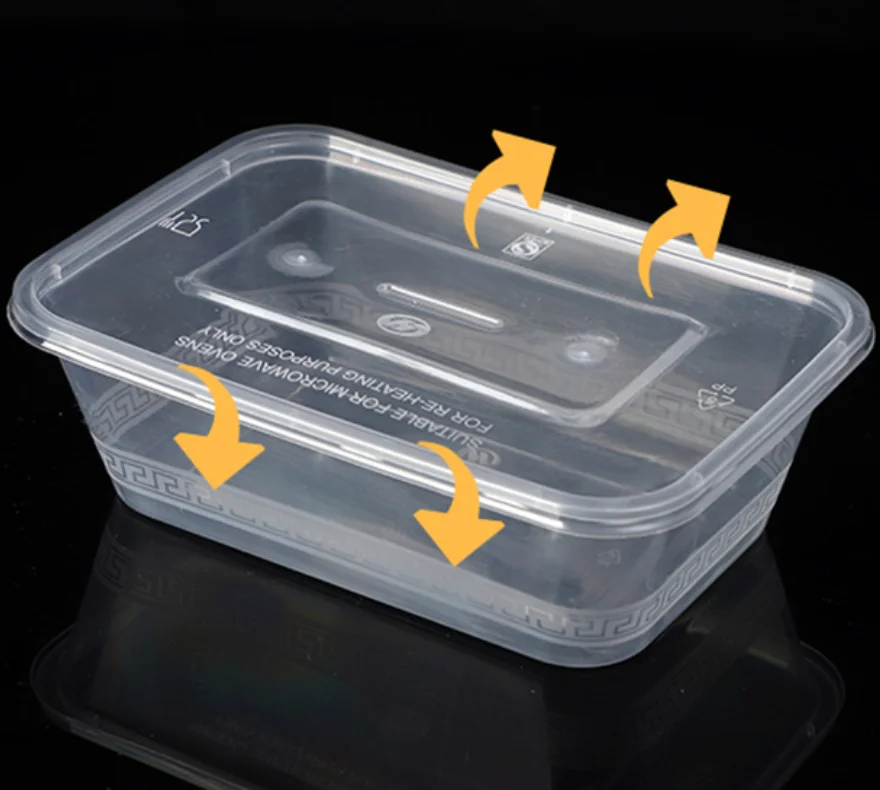 1000ml Rectangular Food Container Packing Use PP Disposable Plastic Microwave