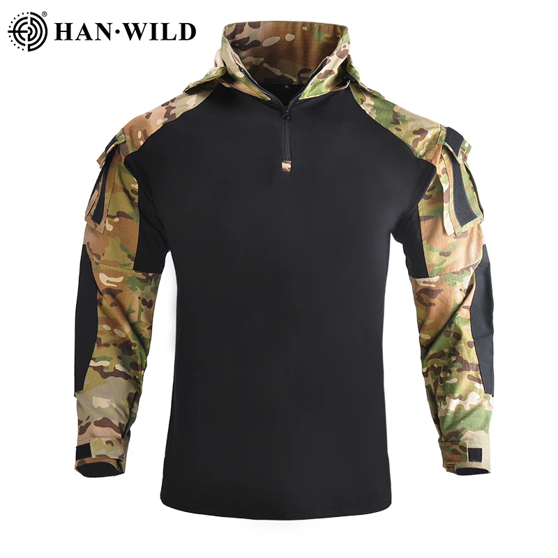 HAN WILD Tactical protective camouflage suit training frog suit hooded T-shirt