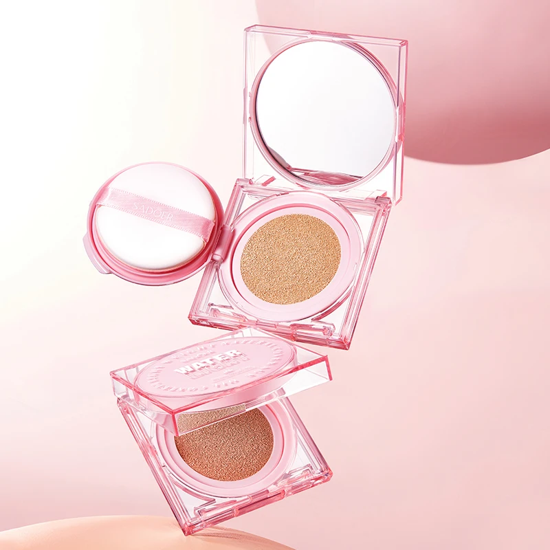 OEM SADOER Customized Flocking Makeup Foundation Cotton Velour Puff Air Cushion Cosmetic Loose Powder Pink Fluffy Puff BB Cream