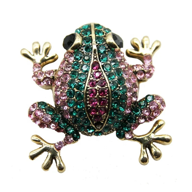 Rhinestone Frog Brooches for Women Vintage Fashion Animal Brooch Pin Cute Vivid Carton Style Jewelry