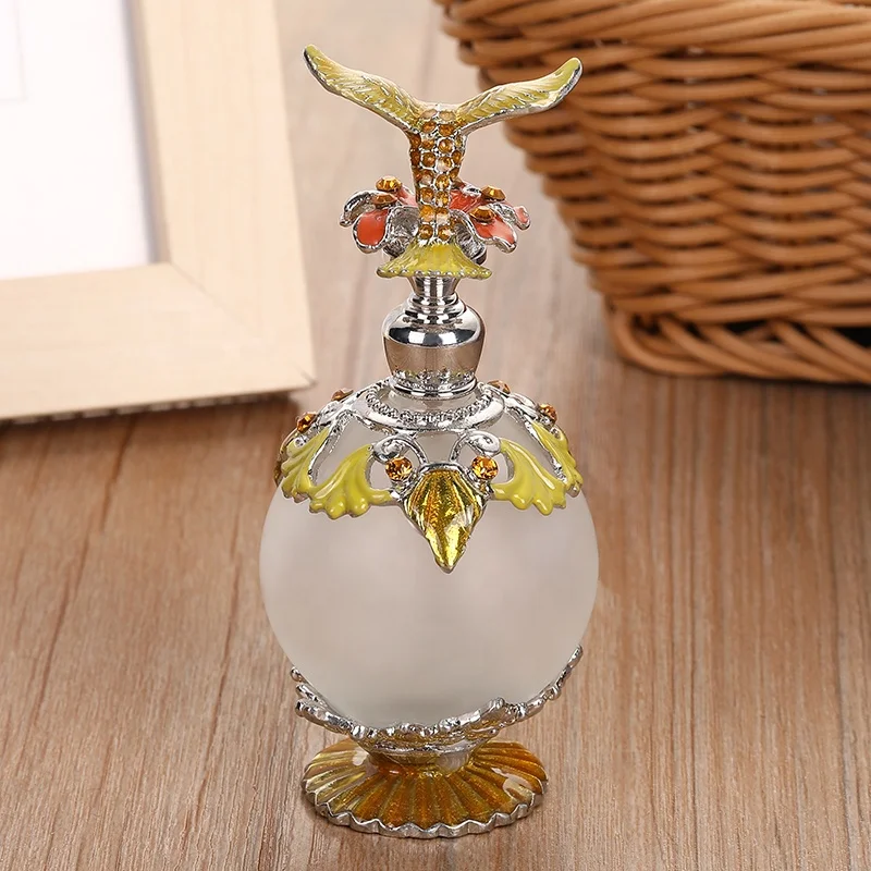 25ml Vintage Patented Metal Hummingbird Perfume Bottle Glass Pocket  Essential Oil Refillable AttarBottles Table Home Decoration