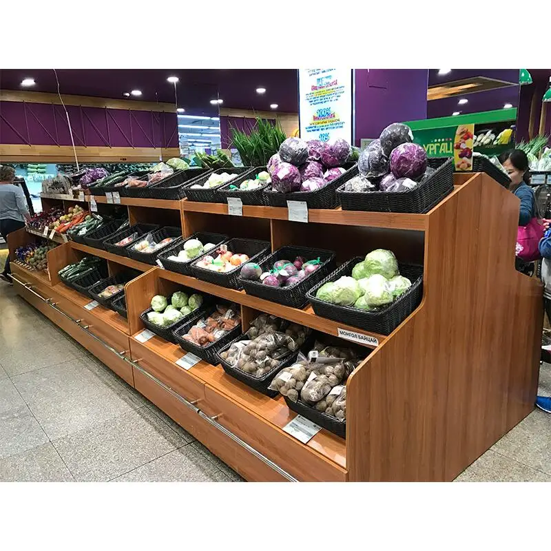 Wholesale grocery store supermarket wood vegetable rack fruit display stand