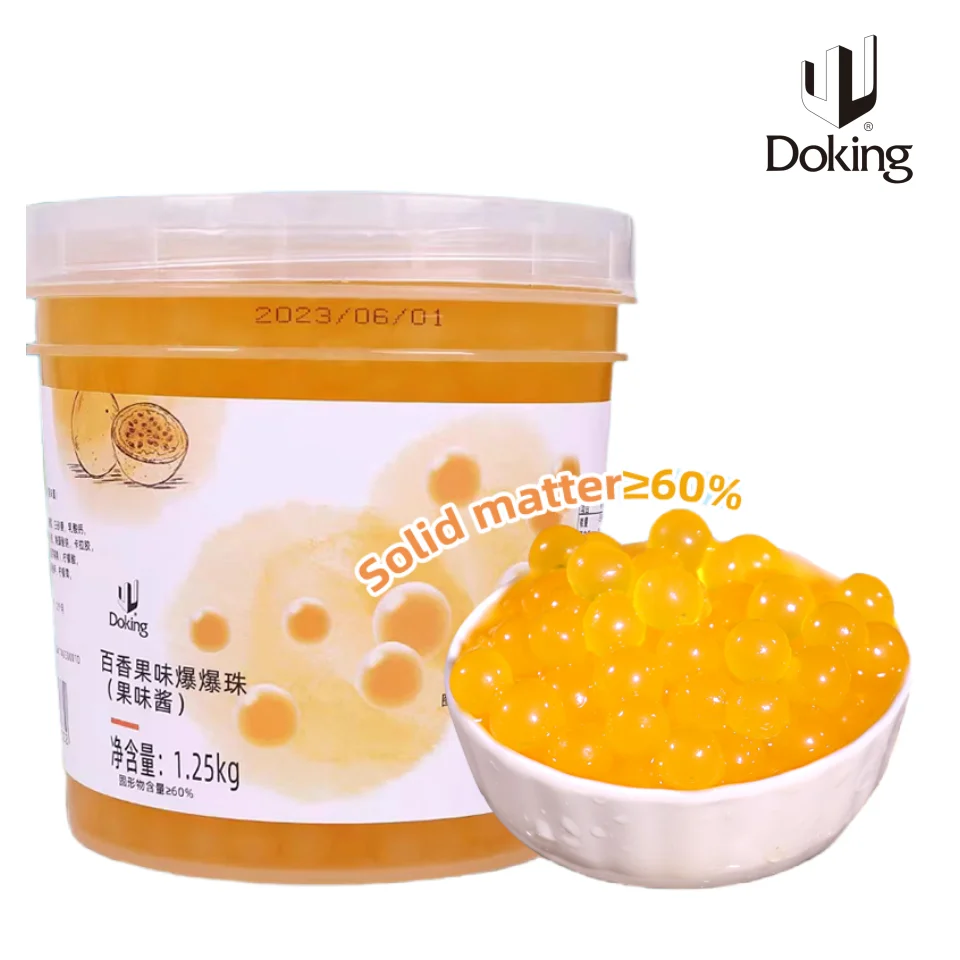 Doking New Bubble tea ingredient Popping Peach pasion fruit  flavor exploding bobo fruit juice for bubble tea milk tea
