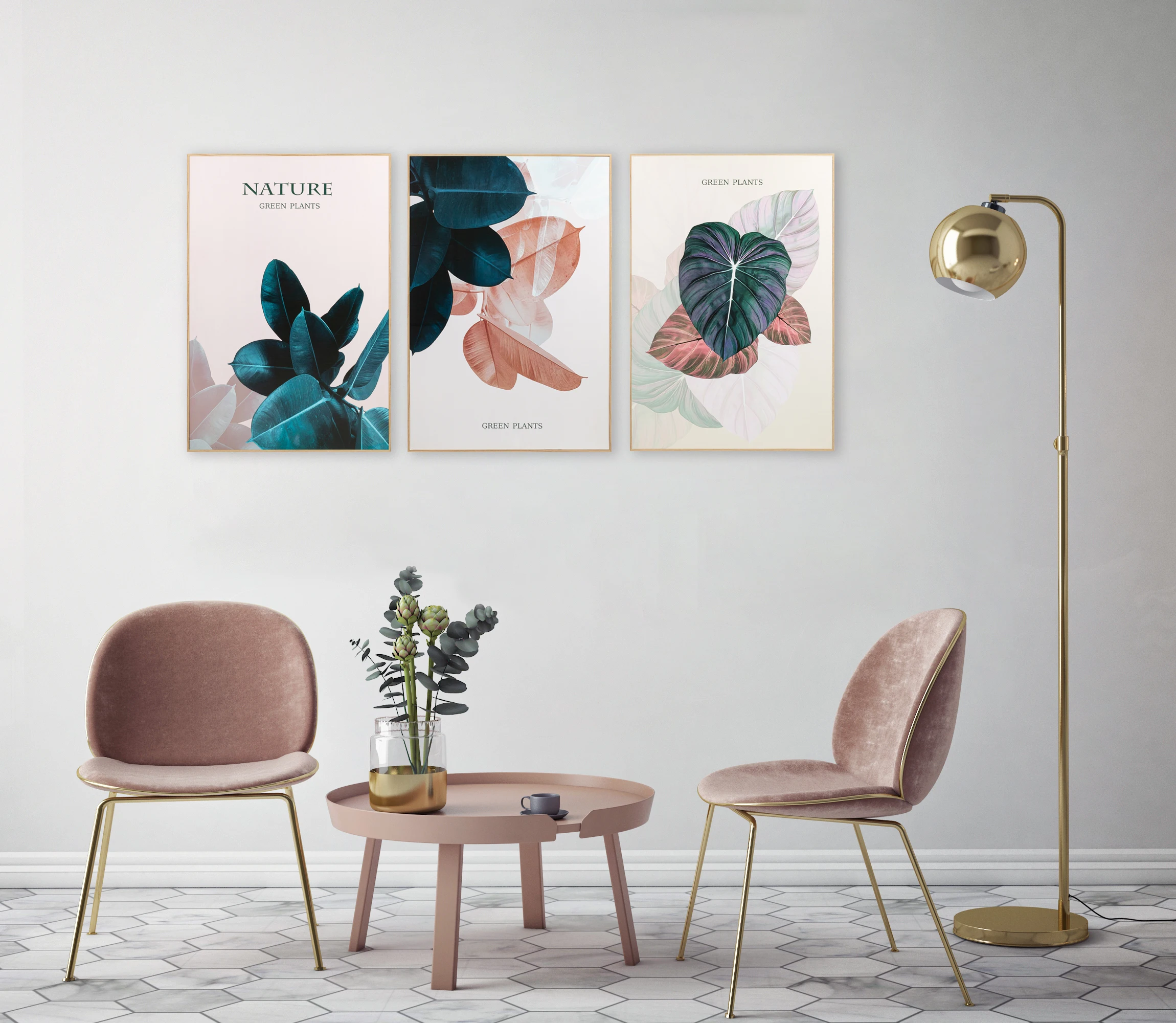 Best sales Hand painted modern design green plant leaves wall art frame painting abstract painting