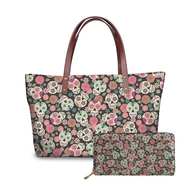 Fashion Beautiful Gothic Sugar Skull Printed Shoulder Bag Women Luxury Handbags and Purses Set Women Bags
