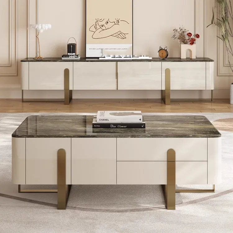 Italian luxury tv unit cabinets living room furniture  modern style wooden TV stand cabinet and center table