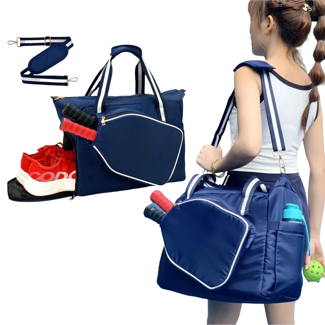 2024 RTS Nylon Pickleball Tote Bag with Shoes Compartment Waterproof Pickleball Paddle Bag Large Pickleball Racket Crossbody Bag
