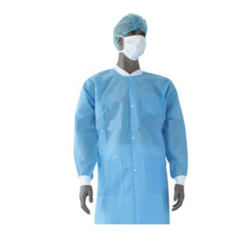 Factory Custom Disposable Lab Coats Medical SMS Non woven Lab Coat /Gown with White /Blue Color